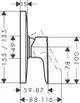 Hansgrohe Unterputzmischer mit runder Platte und seitlichem Hebel, Maße und spezifische Details sind im technischen Zeichnungsstil dargestellt.